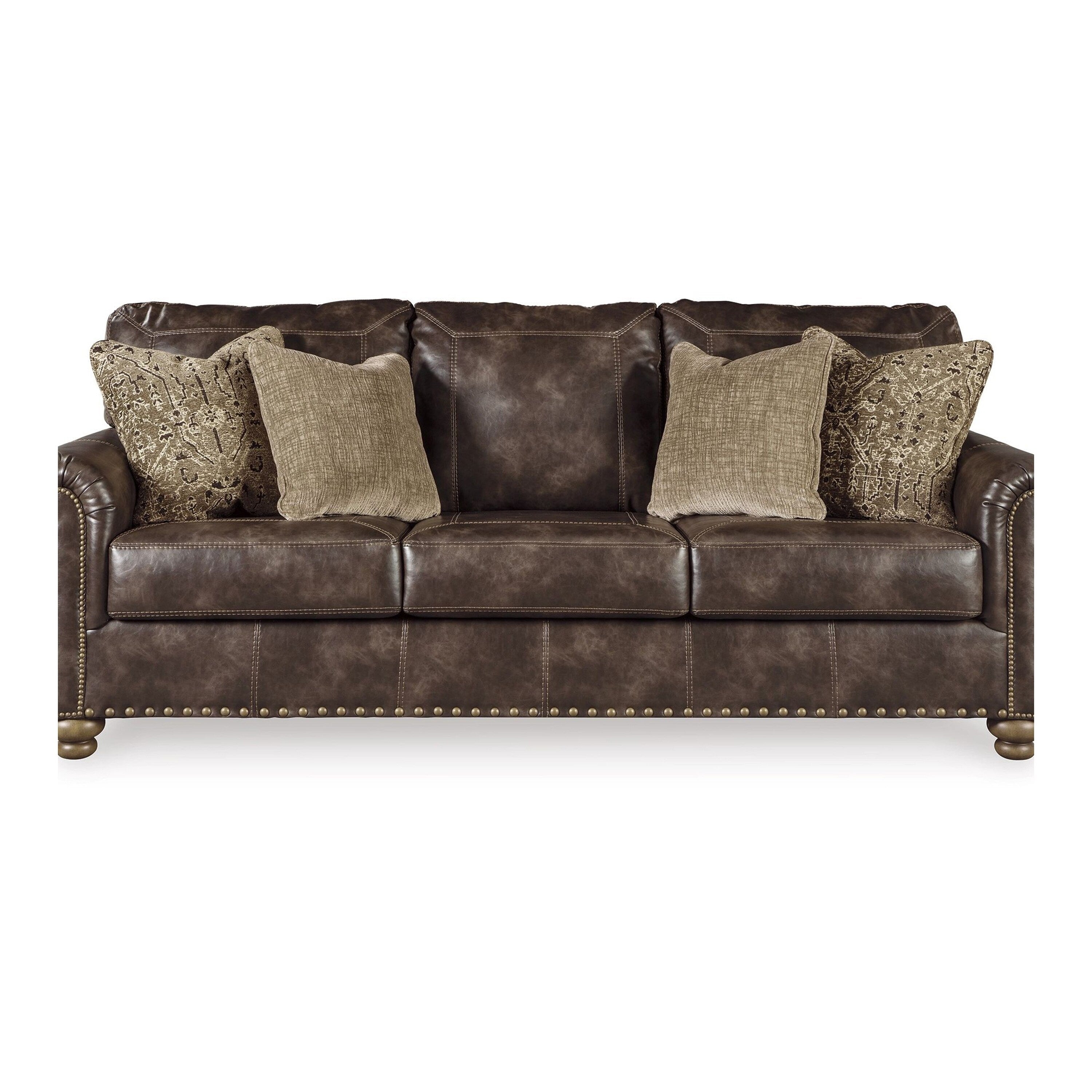 Canapé Corvo, similicuir marron café, 4 coussins décoratifs, 97 pouces