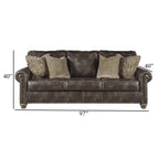 Canapé Corvo, similicuir marron café, 4 coussins décoratifs, 97 pouces