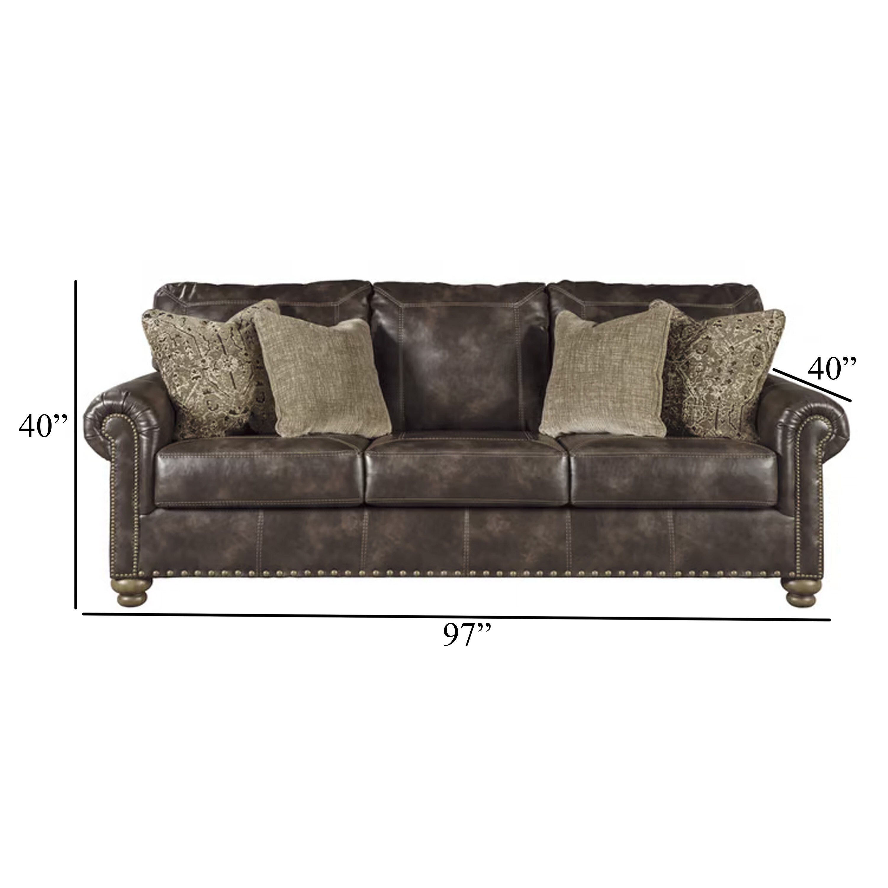 Canapé Corvo, similicuir marron café, 4 coussins décoratifs, 97 pouces