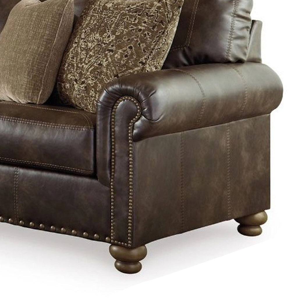 Canapé Corvo, similicuir marron café, 4 coussins décoratifs, 97 pouces