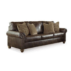 Canapé Corvo, similicuir marron café, 4 coussins décoratifs, 97 pouces