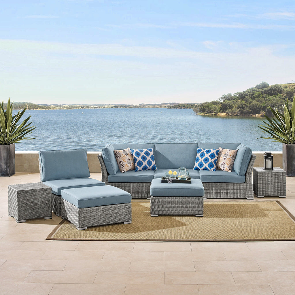 Ensemble de conversation sectionnel de patio en osier et aluminium Corvus 8 pièces