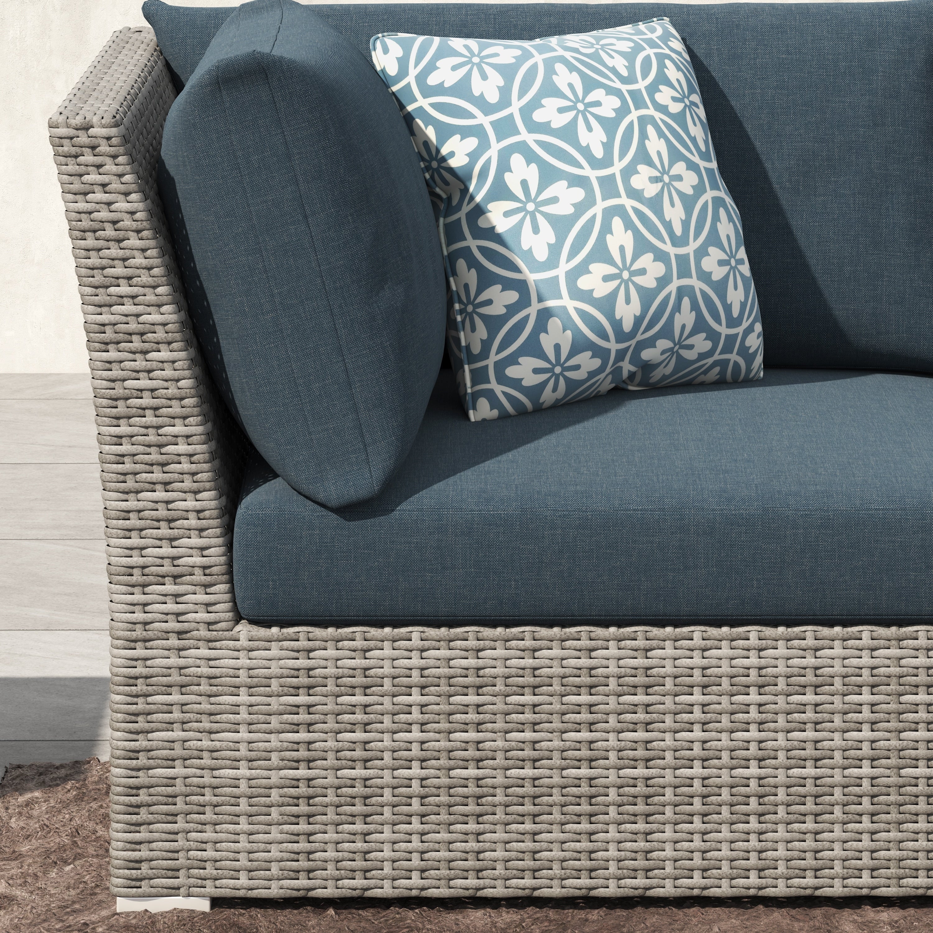 Ensemble de conversation sectionnel de patio en osier et aluminium Corvus 8 pièces