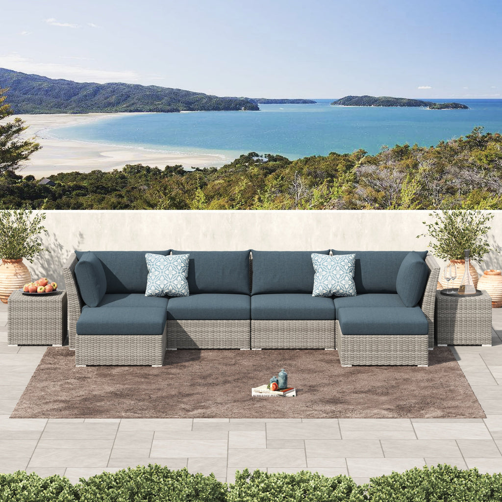 Ensemble de conversation sectionnel de patio en osier et aluminium Corvus 8 pièces