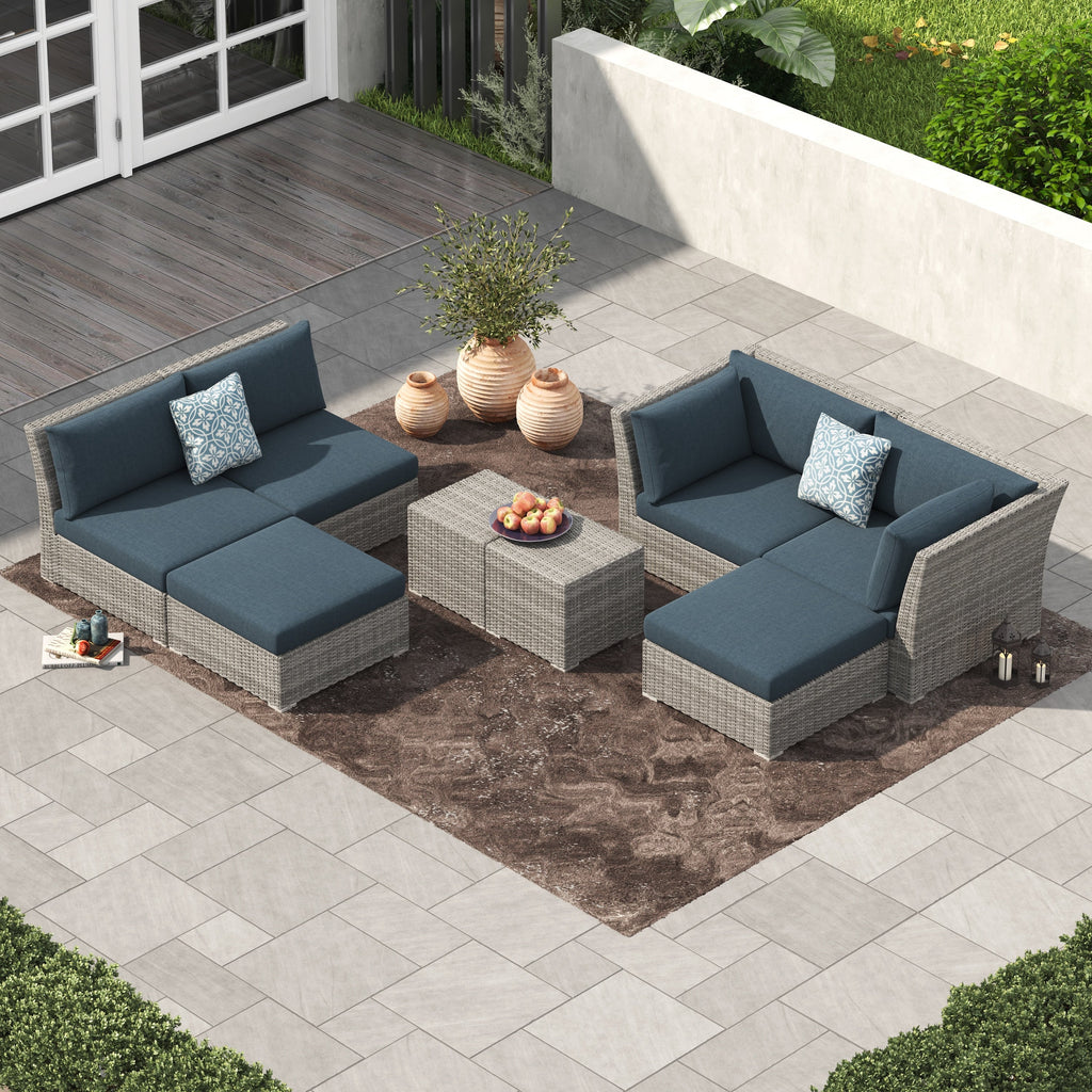 Ensemble de conversation sectionnel de patio en osier et aluminium Corvus 8 pièces