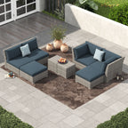 Ensemble de conversation sectionnel de patio en osier et aluminium Corvus 8 pièces
