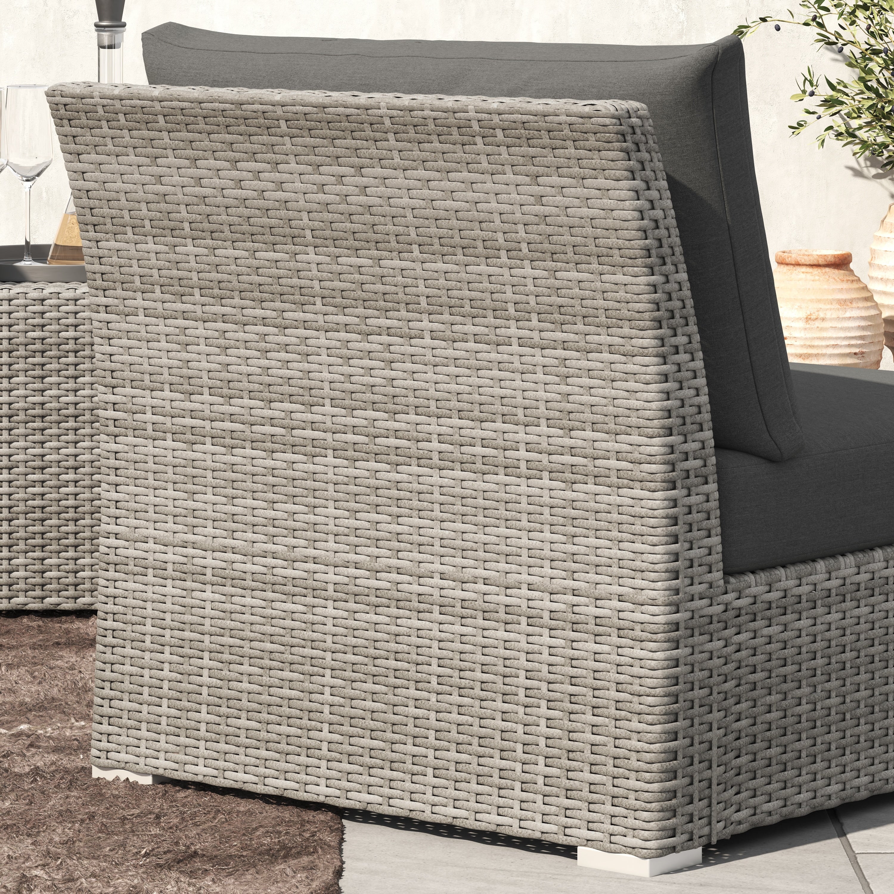 Ensemble de conversation sectionnel de patio en osier et aluminium Corvus 8 pièces