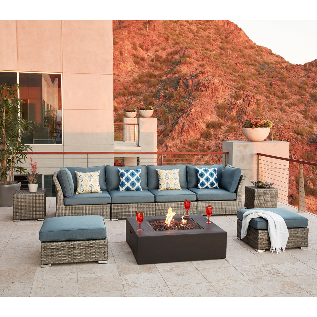 Ensemble de conversation sectionnel de patio en osier et aluminium Corvus 8 pièces