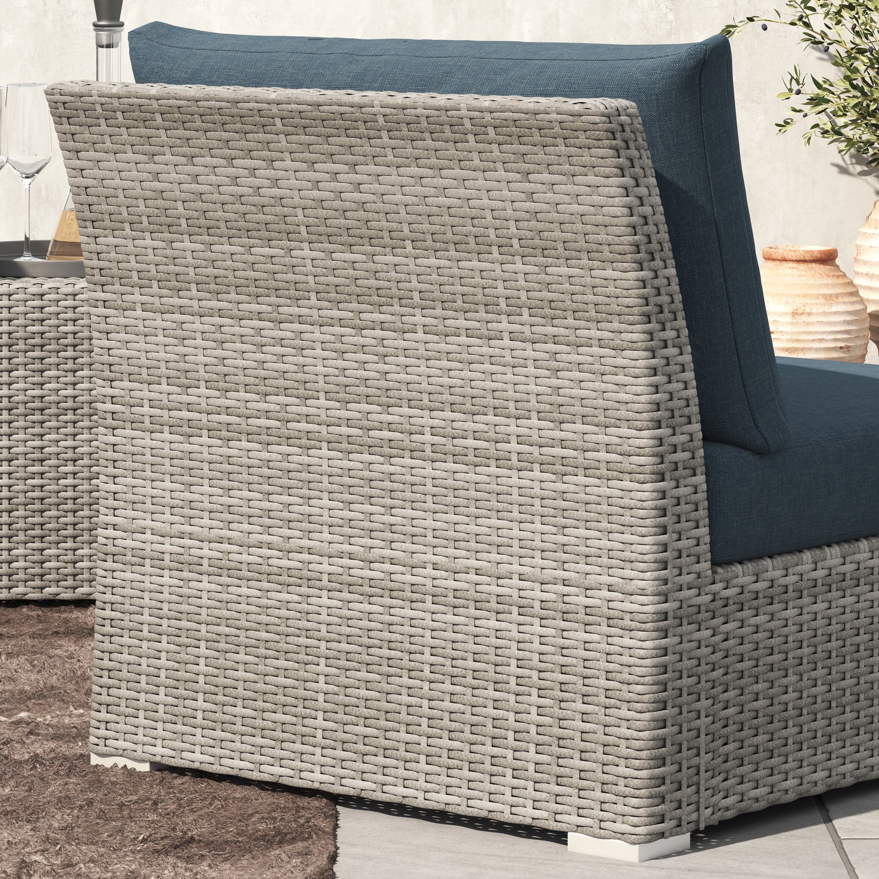 Ensemble de conversation sectionnel de patio en osier et aluminium Corvus 8 pièces