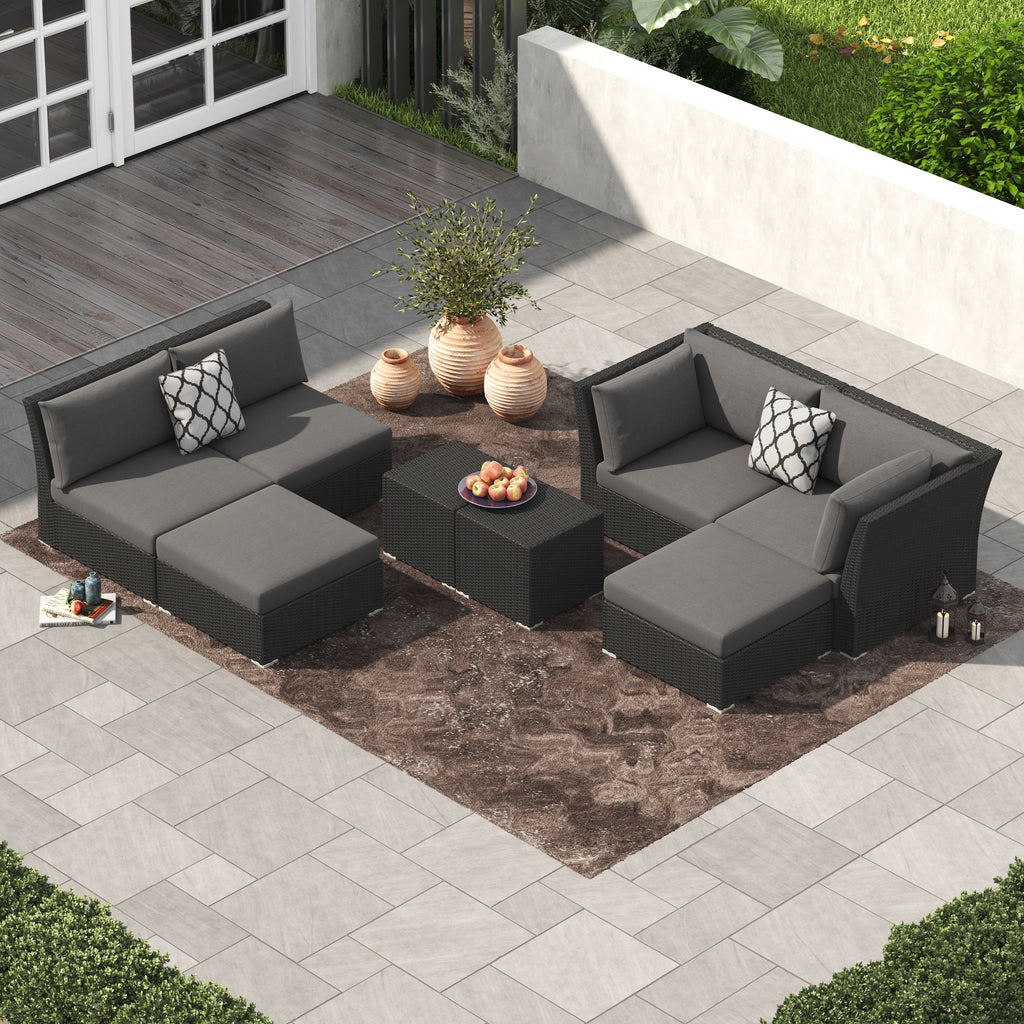 Ensemble de conversation sectionnel de patio en osier et aluminium Corvus 8 pièces