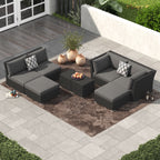 Ensemble de conversation sectionnel de patio en osier et aluminium Corvus 8 pièces