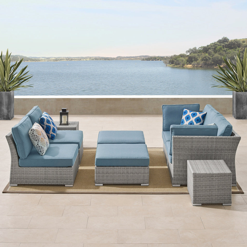 Ensemble de conversation sectionnel de patio en osier et aluminium Corvus 8 pièces