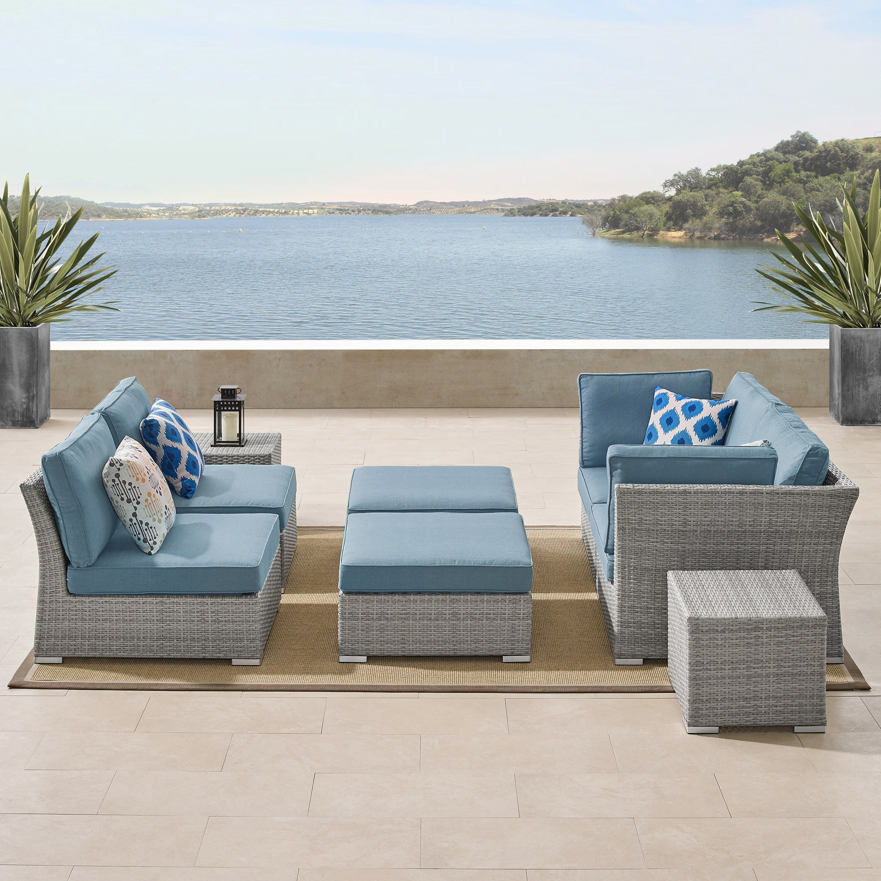 Ensemble de conversation sectionnel de patio en osier et aluminium Corvus 8 pièces