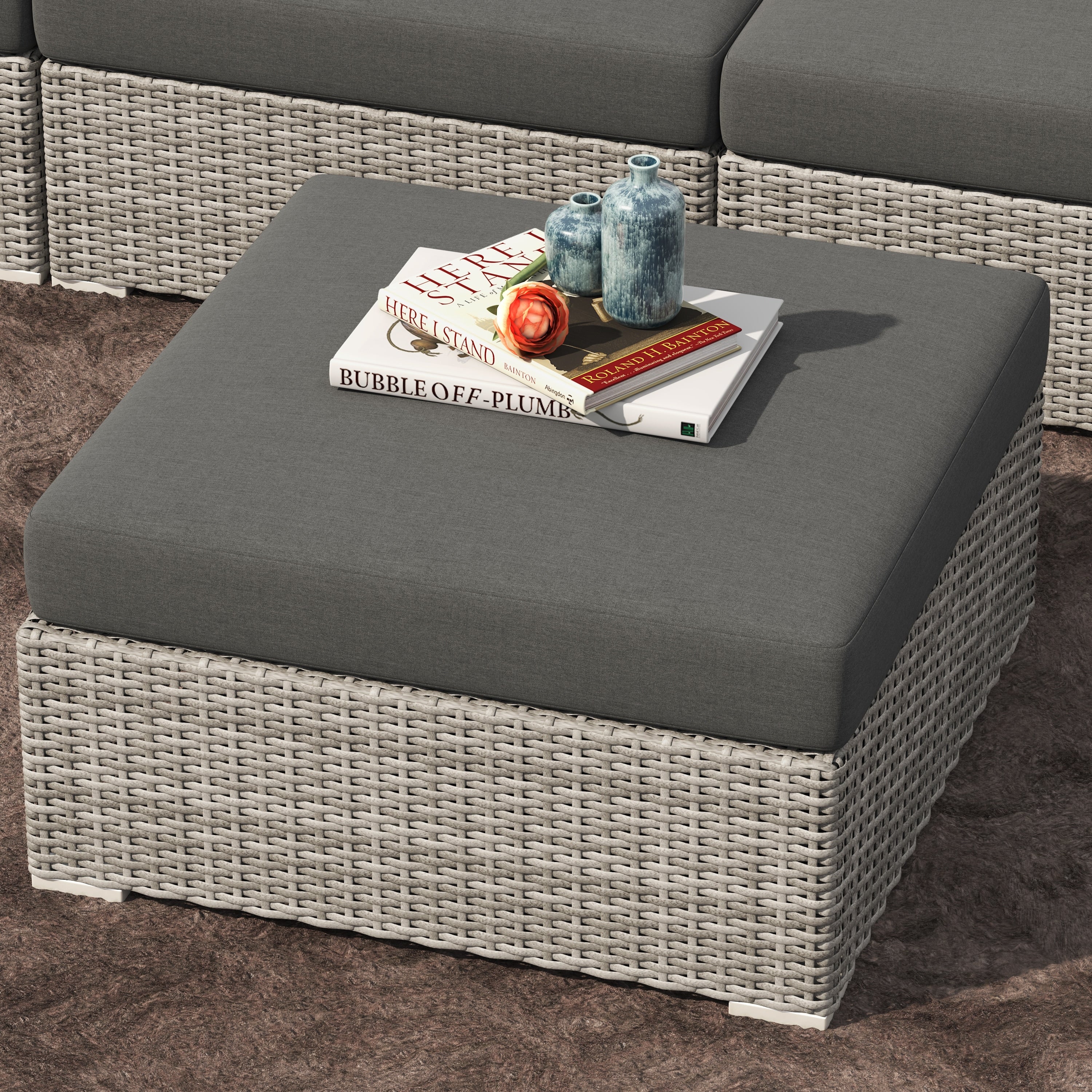 Ensemble de conversation sectionnel de patio en osier et aluminium Corvus 8 pièces