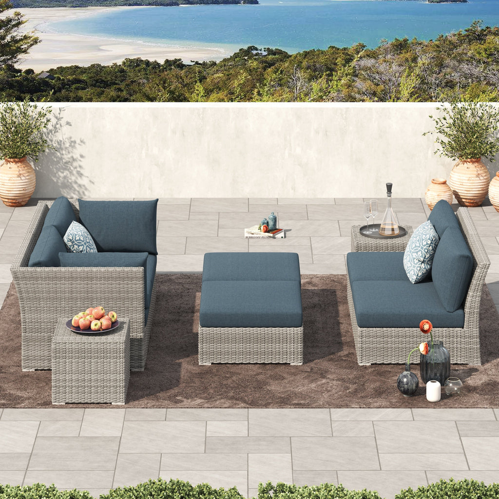 Ensemble de conversation sectionnel de patio en osier et aluminium Corvus 8 pièces