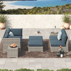 Ensemble de conversation sectionnel de patio en osier et aluminium Corvus 8 pièces