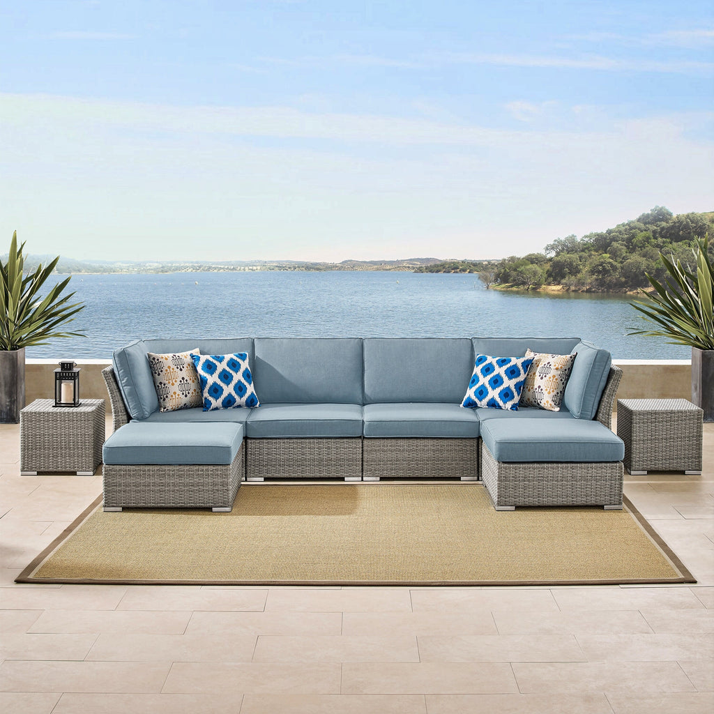 Ensemble de conversation sectionnel de patio en osier et aluminium Corvus 8 pièces