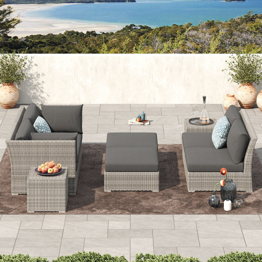 Ensemble de conversation sectionnel de patio en osier et aluminium Corvus 8 pièces