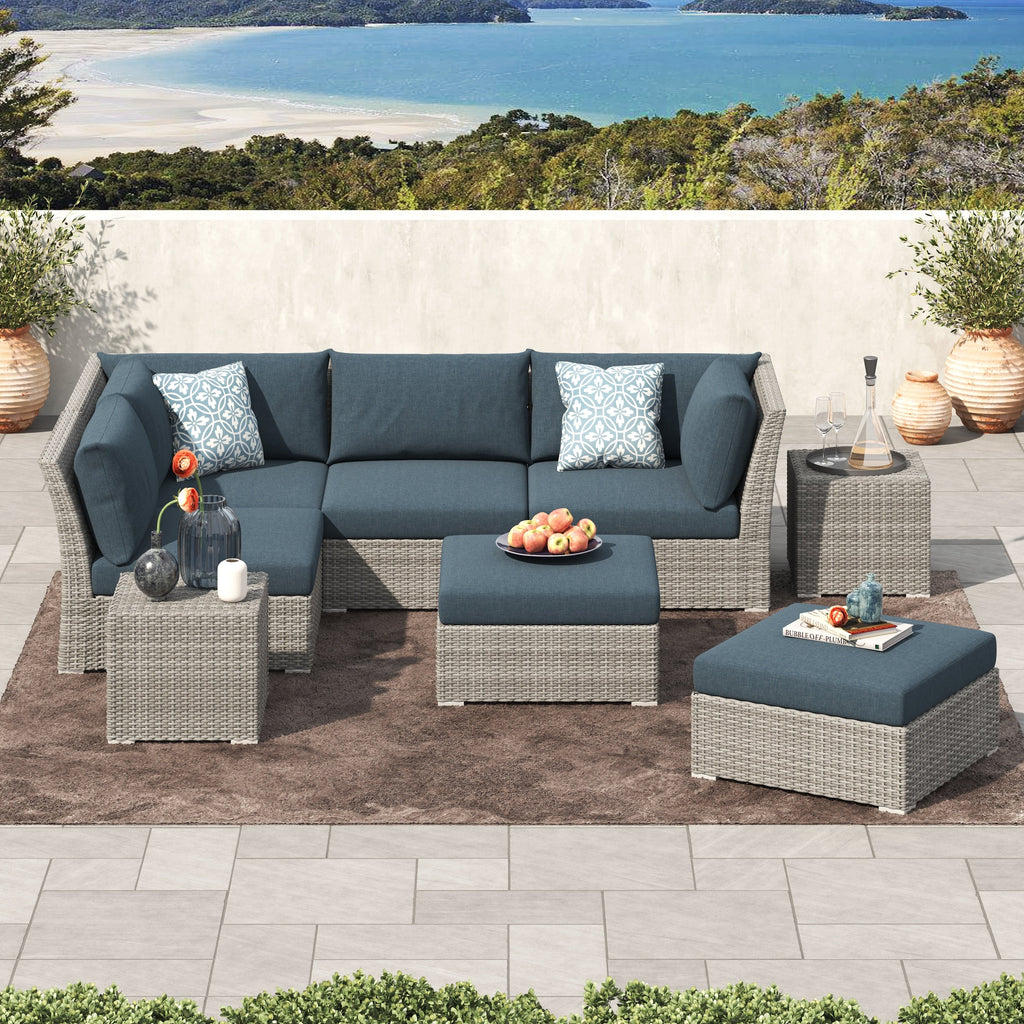 Ensemble de conversation sectionnel de patio en osier et aluminium Corvus 8 pièces