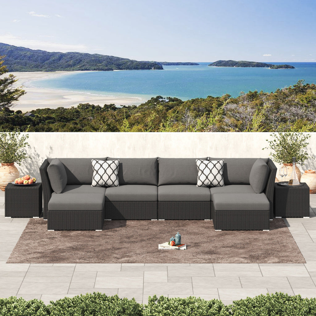 Ensemble de conversation sectionnel de patio en osier et aluminium Corvus 8 pièces