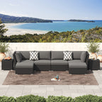 Ensemble de conversation sectionnel de patio en osier et aluminium Corvus 8 pièces