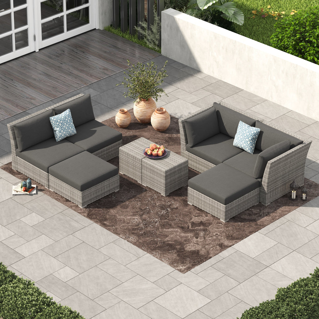 Ensemble de conversation sectionnel de patio en osier et aluminium Corvus 8 pièces