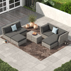 Ensemble de conversation sectionnel de patio en osier et aluminium Corvus 8 pièces