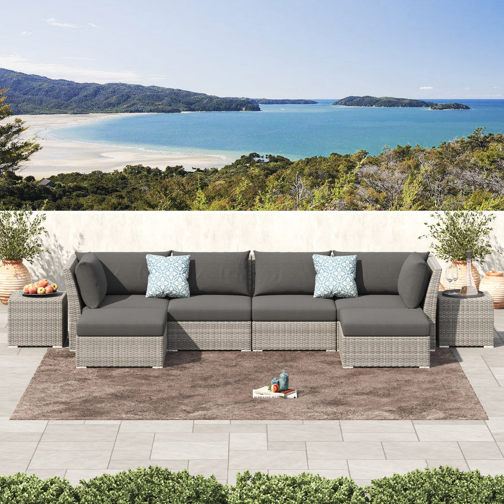 Ensemble de conversation sectionnel de patio en osier et aluminium Corvus 8 pièces