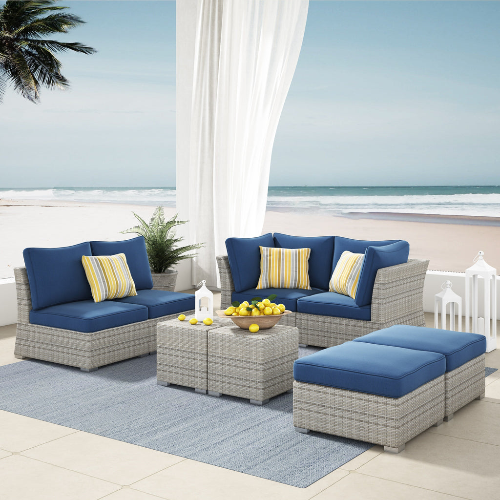 Ensemble de conversation sectionnel de patio en osier et aluminium Corvus 8 pièces