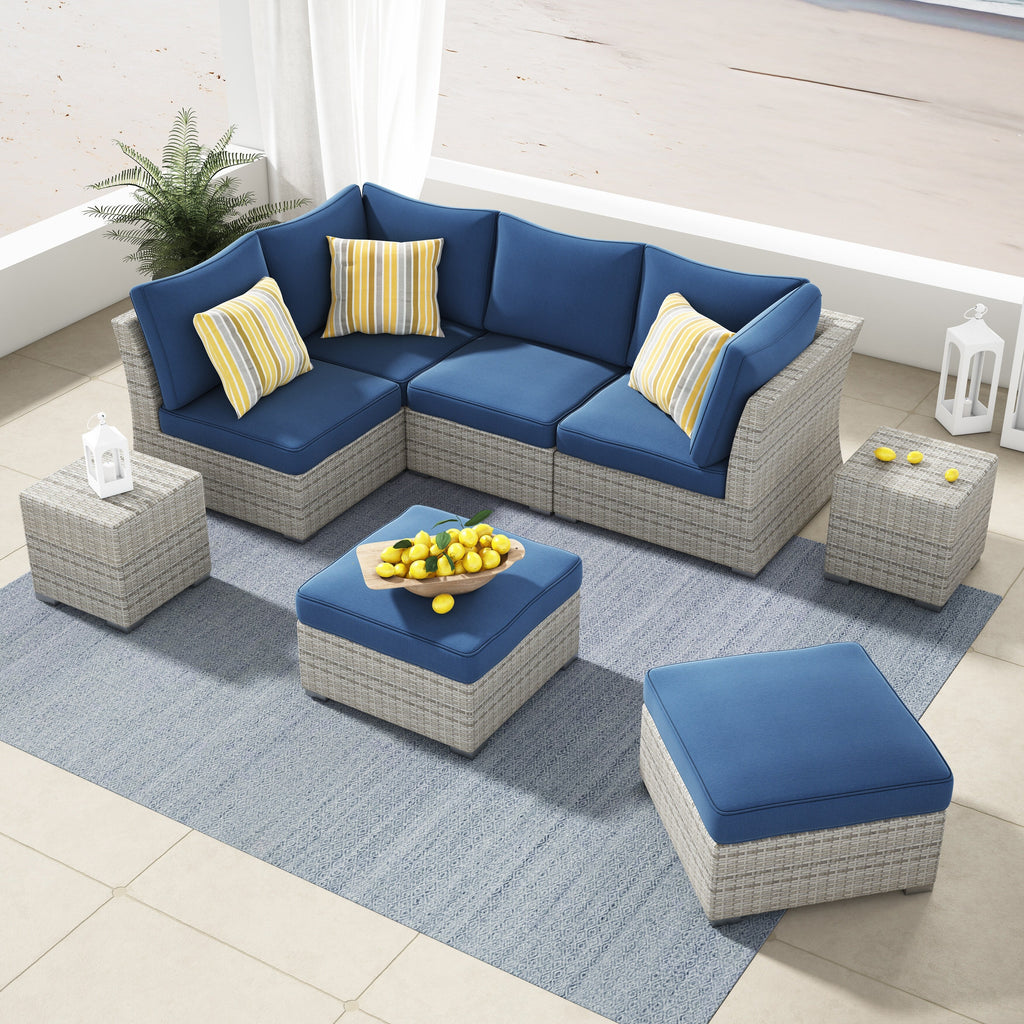 Ensemble de conversation sectionnel de patio en osier et aluminium Corvus 8 pièces