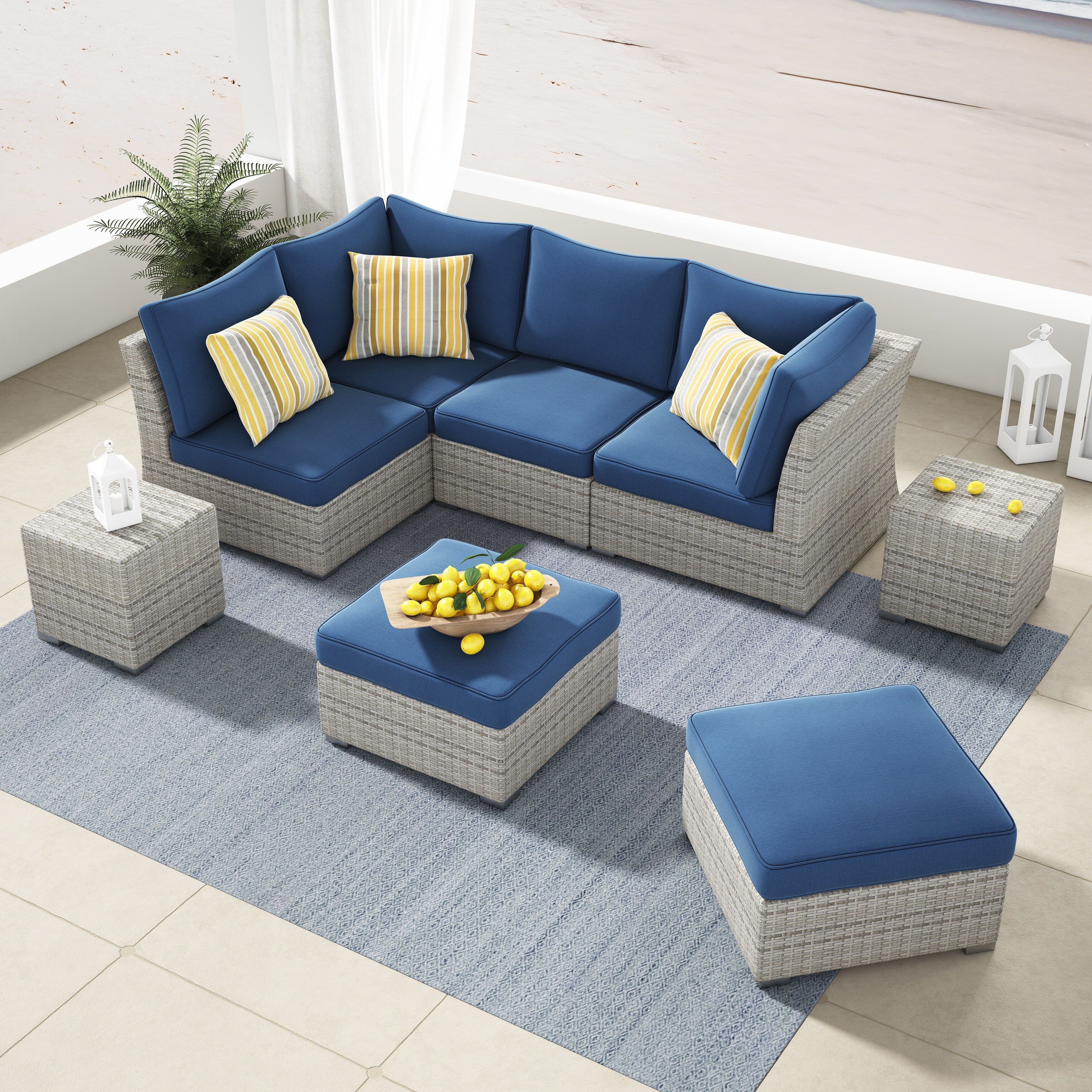 Ensemble de conversation sectionnel de patio en osier et aluminium Corvus 8 pièces