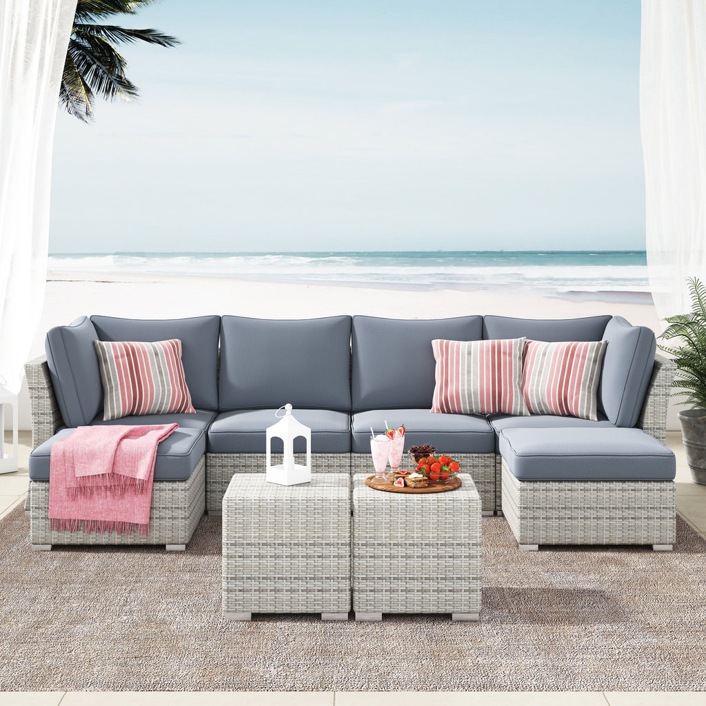 Ensemble de conversation sectionnel de patio en osier et aluminium Corvus 8 pièces