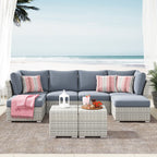 Ensemble de conversation sectionnel de patio en osier et aluminium Corvus 8 pièces