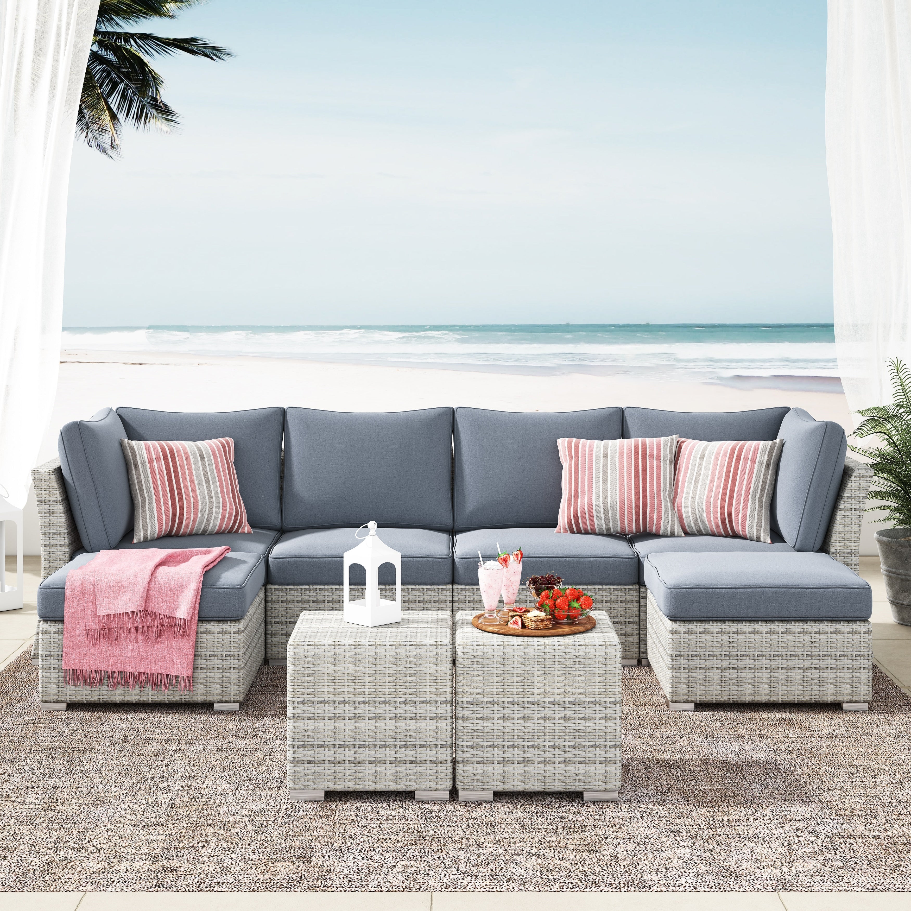 Ensemble de conversation sectionnel de patio en osier et aluminium Corvus 8 pièces