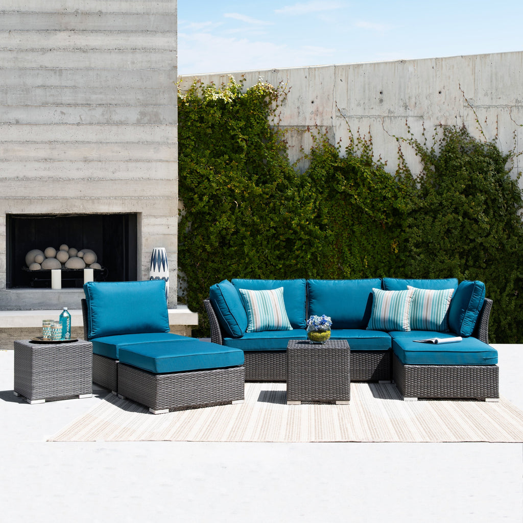 Ensemble de conversation sectionnel de patio en osier et aluminium Corvus 8 pièces