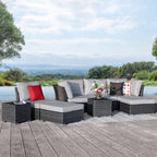 Ensemble de conversation sectionnel de patio en osier et aluminium Corvus 8 pièces