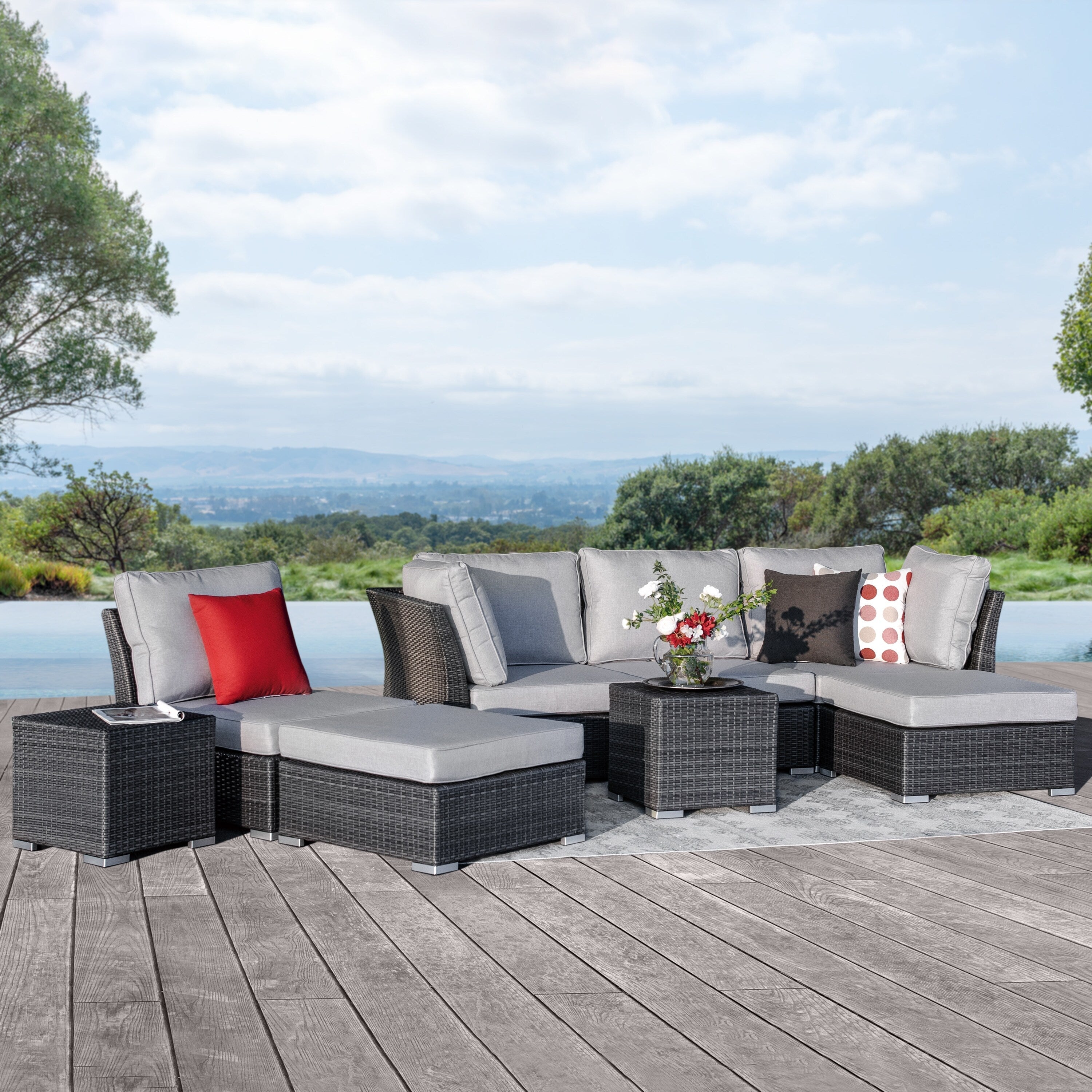 Ensemble de conversation sectionnel de patio en osier et aluminium Corvus 8 pièces