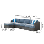 Ensemble de conversation de patio en osier Corvus Ancud 5 pièces avec coussin et oreillers Sunbrella