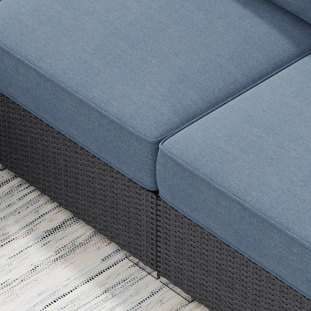 Ensemble de conversation de patio en osier Corvus Ancud 5 pièces avec coussin et oreillers Sunbrella