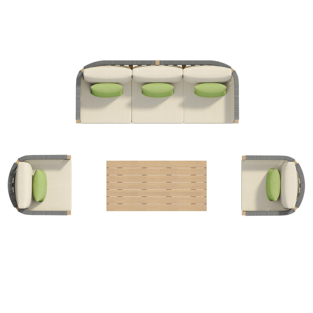 Ensemble de canapés de patio Corvus Iona 4 pièces en bois d'eucalyptus et corde avec tissu Sunbrella