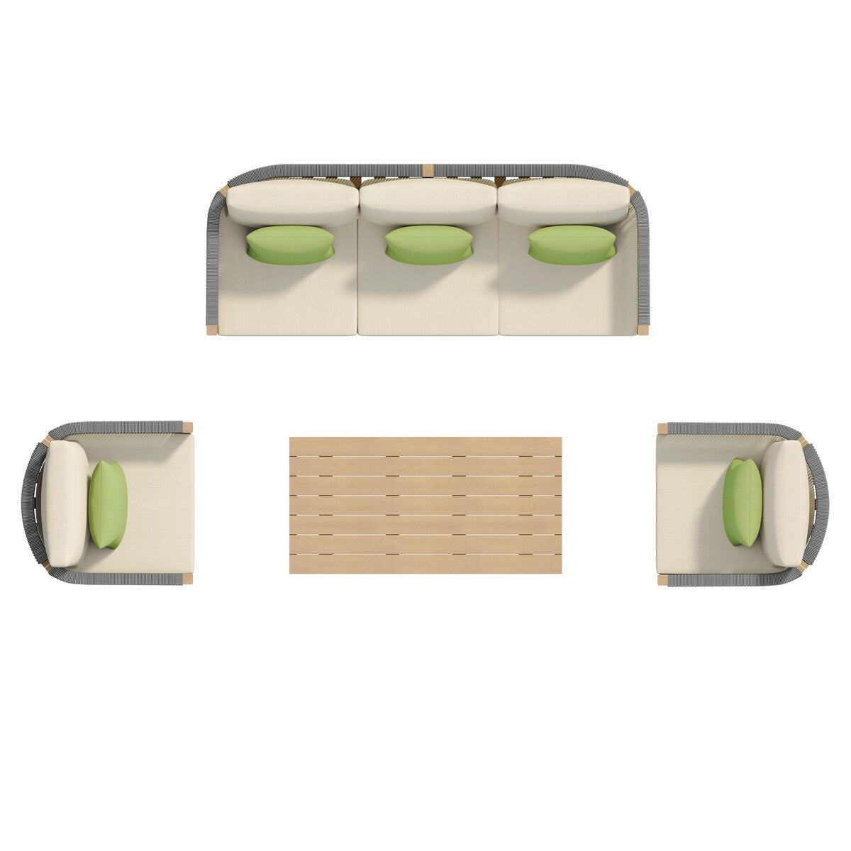 Ensemble de canapés de patio Corvus Iona 4 pièces en bois d'eucalyptus et corde avec tissu Sunbrella