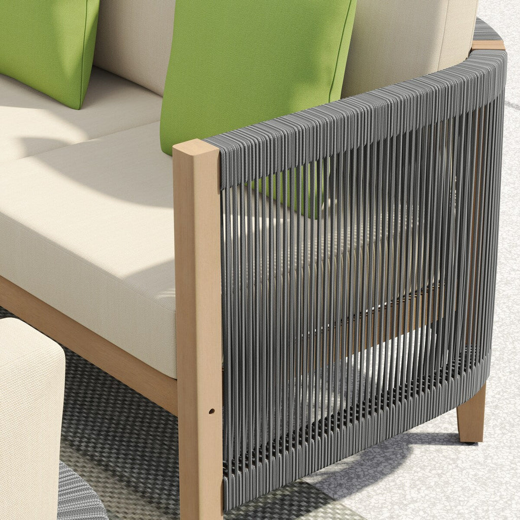 Ensemble de canapés de patio Corvus Iona 4 pièces en bois d'eucalyptus et corde avec tissu Sunbrella