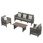 Ensemble de canapés de patio Corvus Iona 4 pièces en bois d'eucalyptus et corde avec tissu Sunbrella