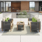 Ensemble de canapés de patio Corvus Iona 4 pièces en bois d'eucalyptus et corde avec tissu Sunbrella