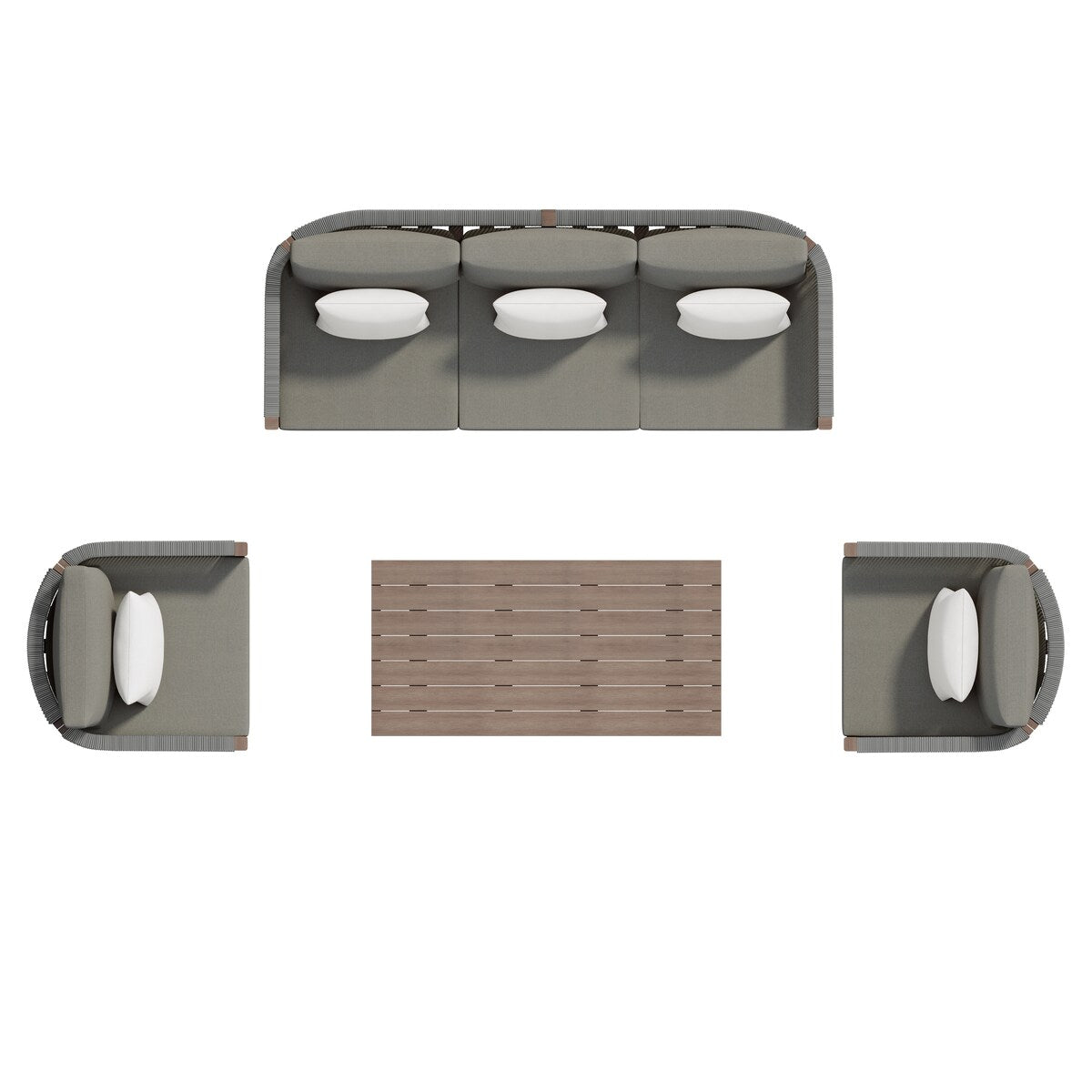 Ensemble de canapés de patio Corvus Iona 4 pièces en bois d'eucalyptus et corde avec tissu Sunbrella