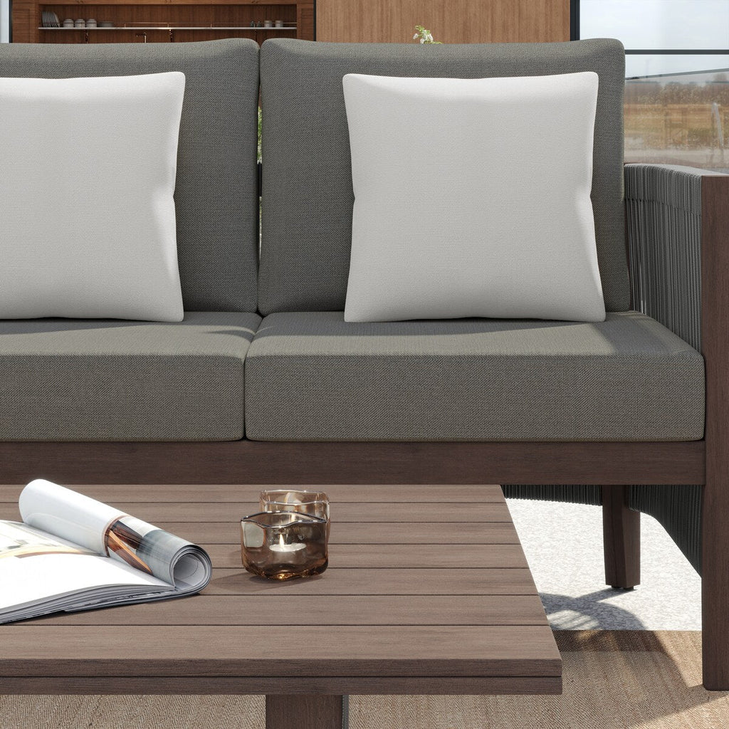 Ensemble de canapés de patio Corvus Iona 4 pièces en bois d'eucalyptus et corde avec tissu Sunbrella