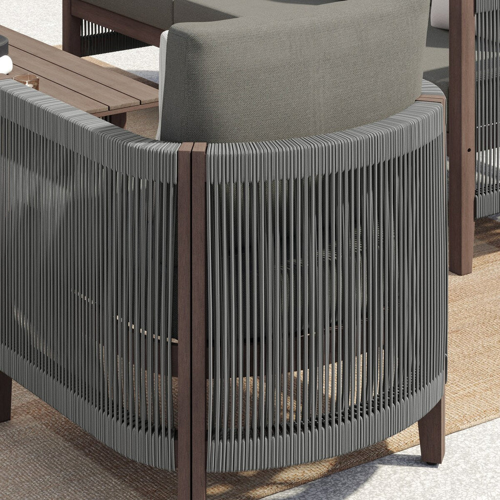 Ensemble de canapés de patio Corvus Iona 4 pièces en bois d'eucalyptus et corde avec tissu Sunbrella