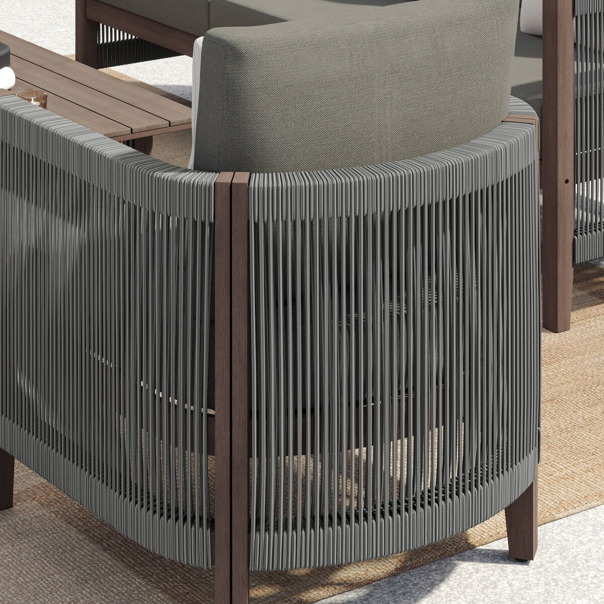 Ensemble de canapés de patio Corvus Iona 4 pièces en bois d'eucalyptus et corde avec tissu Sunbrella