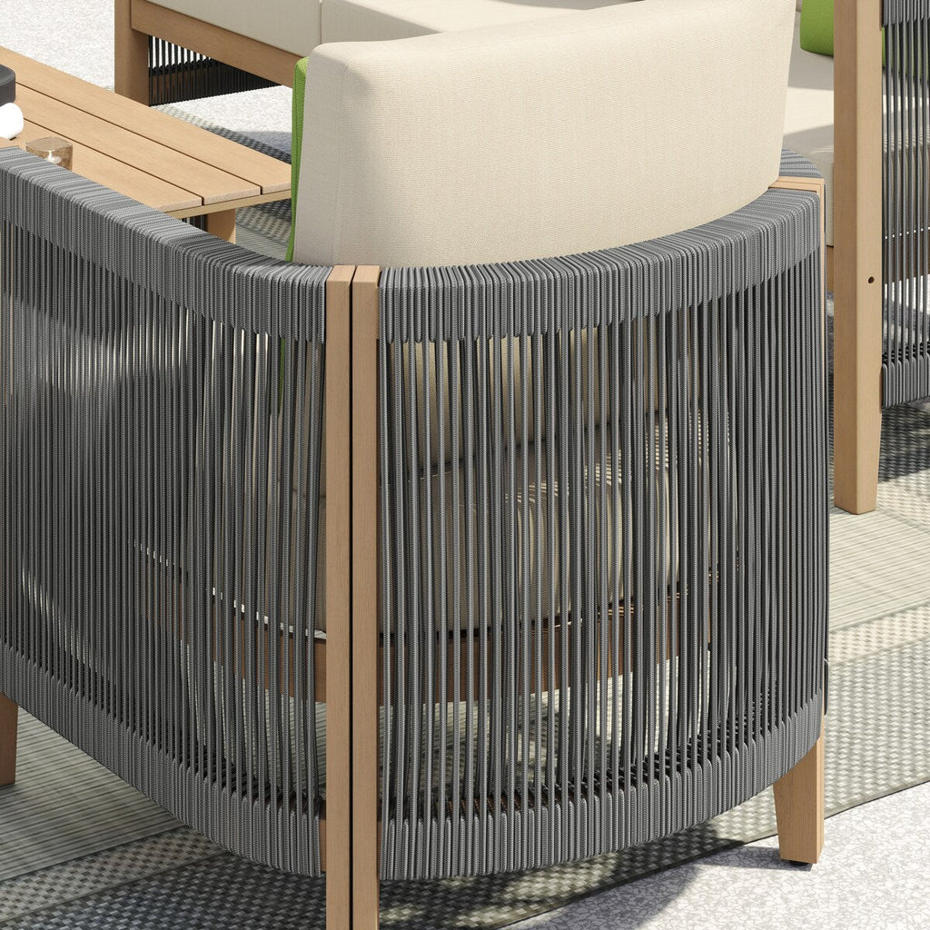 Ensemble de canapés de patio Corvus Iona 4 pièces en bois d'eucalyptus et corde avec tissu Sunbrella