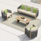 Ensemble de canapés de patio Corvus Iona 4 pièces en bois d'eucalyptus et corde avec tissu Sunbrella